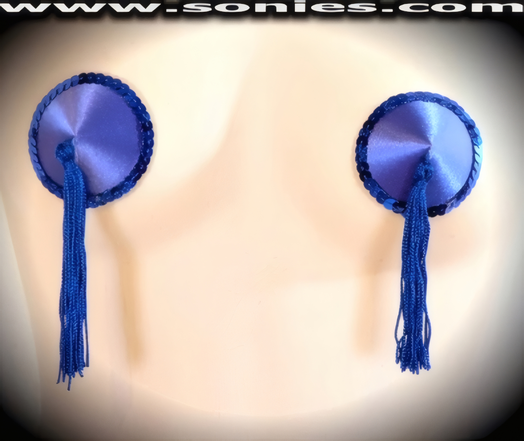 Rahab satin fabric pasties with sequin edging and tassels