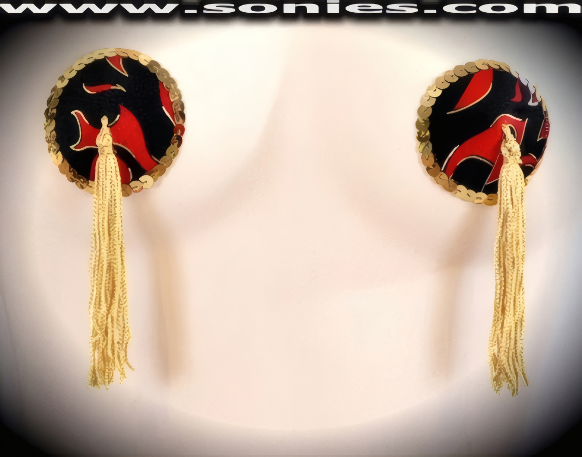 Abaddon Lycra pasties with sequin accent, tassels and glue