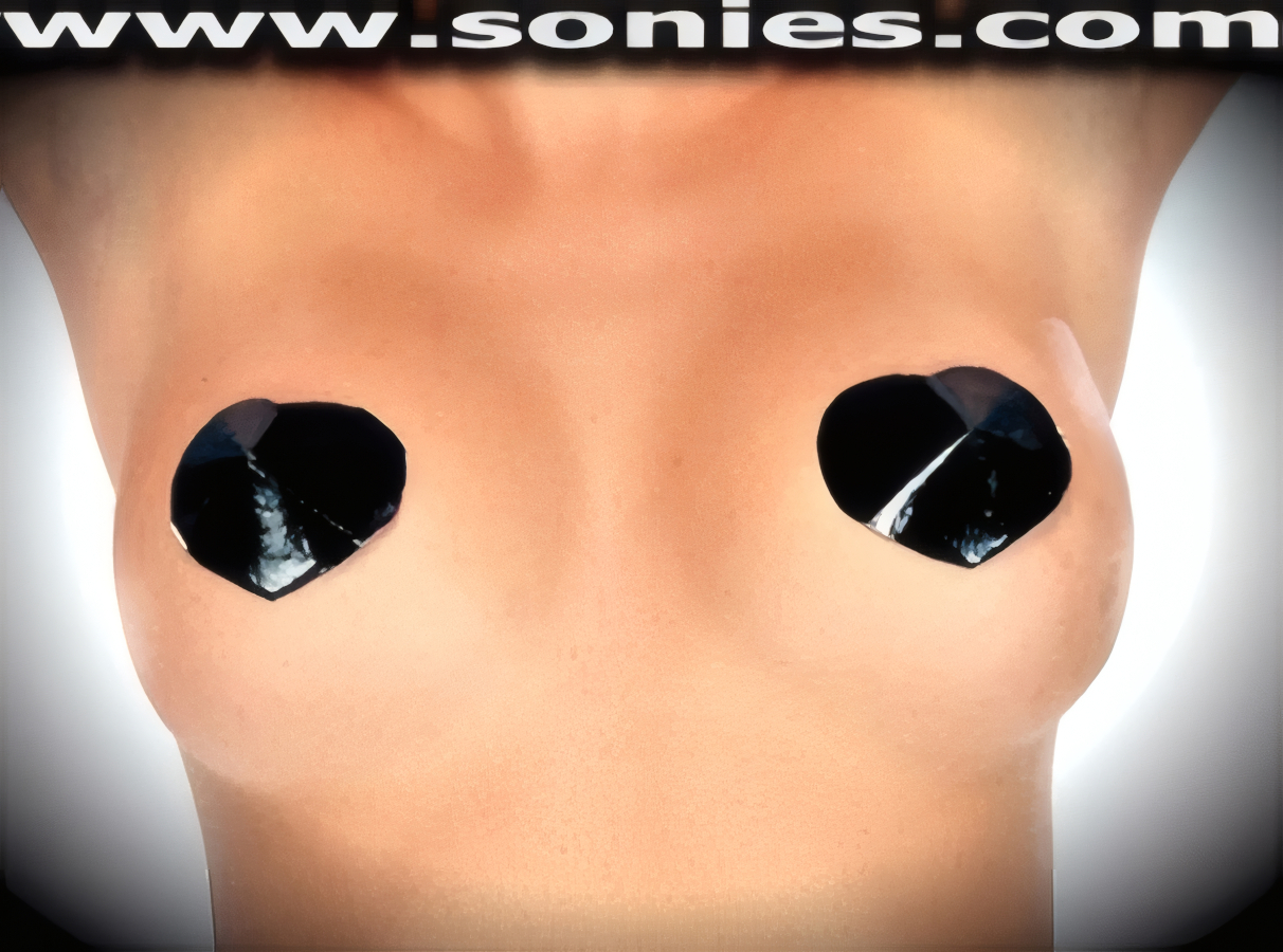 Black vinyl heart shaped pasties with glue included