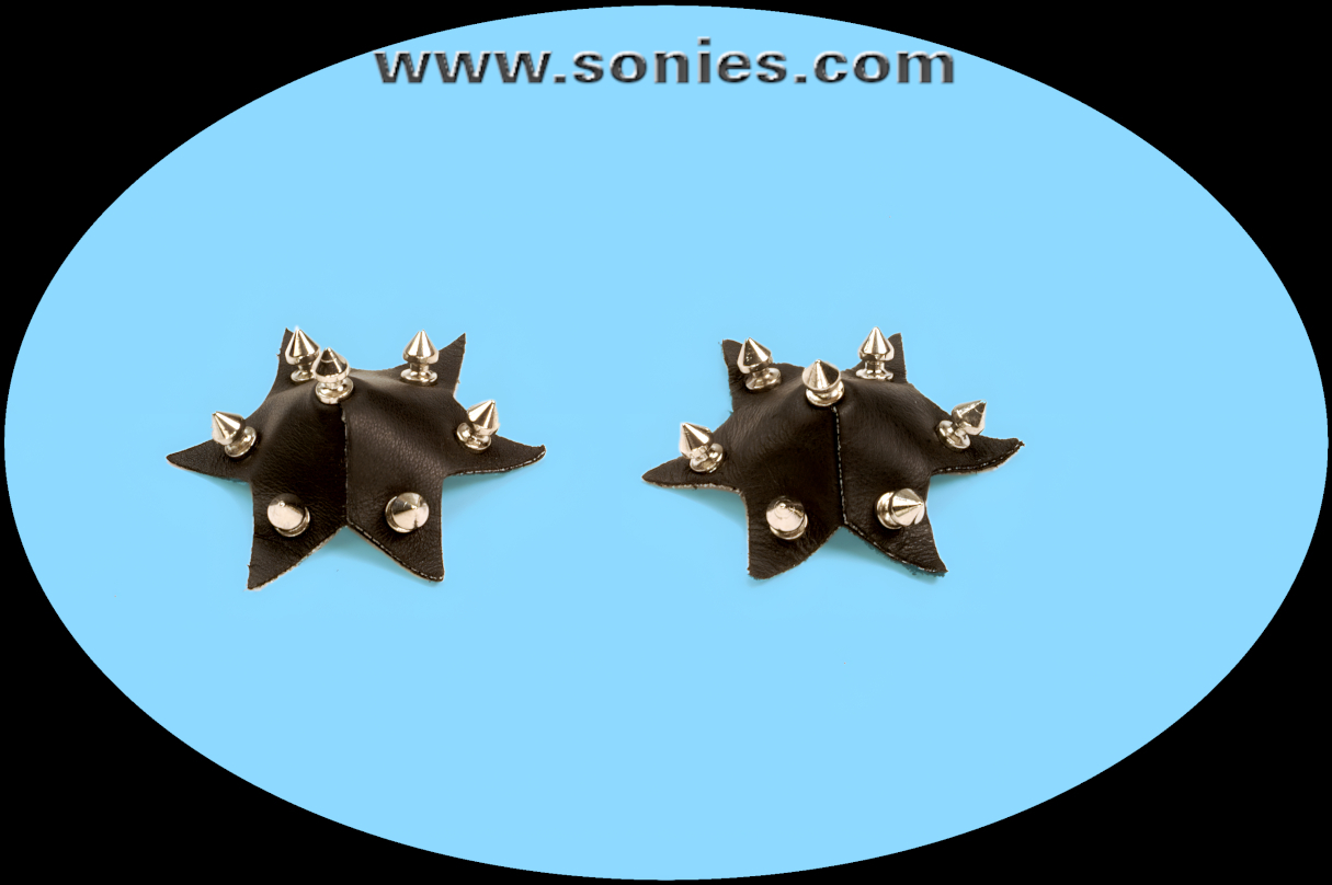 Celebrity star shape leather pasties with metal spikes