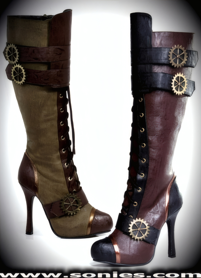Steampunk 4-Inch Faux Leather Knee-High Boots