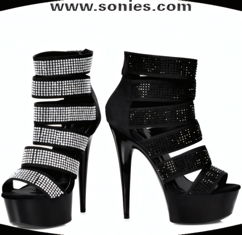 609-Megan 6-Inch Rhinestone Multi-Strap Sandals