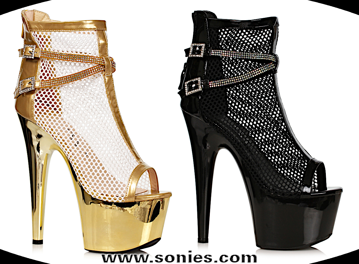 Swank 7-Inch Peep Toe Fishnet Ankle Boots