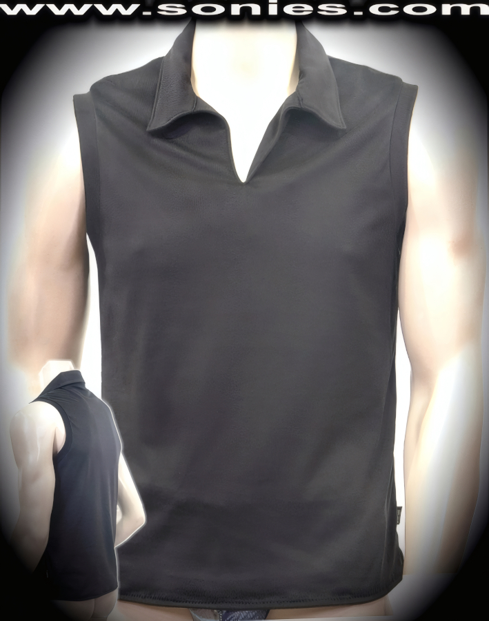 Man's Pizbern soft stretch dance-wear muscle shirt with collar