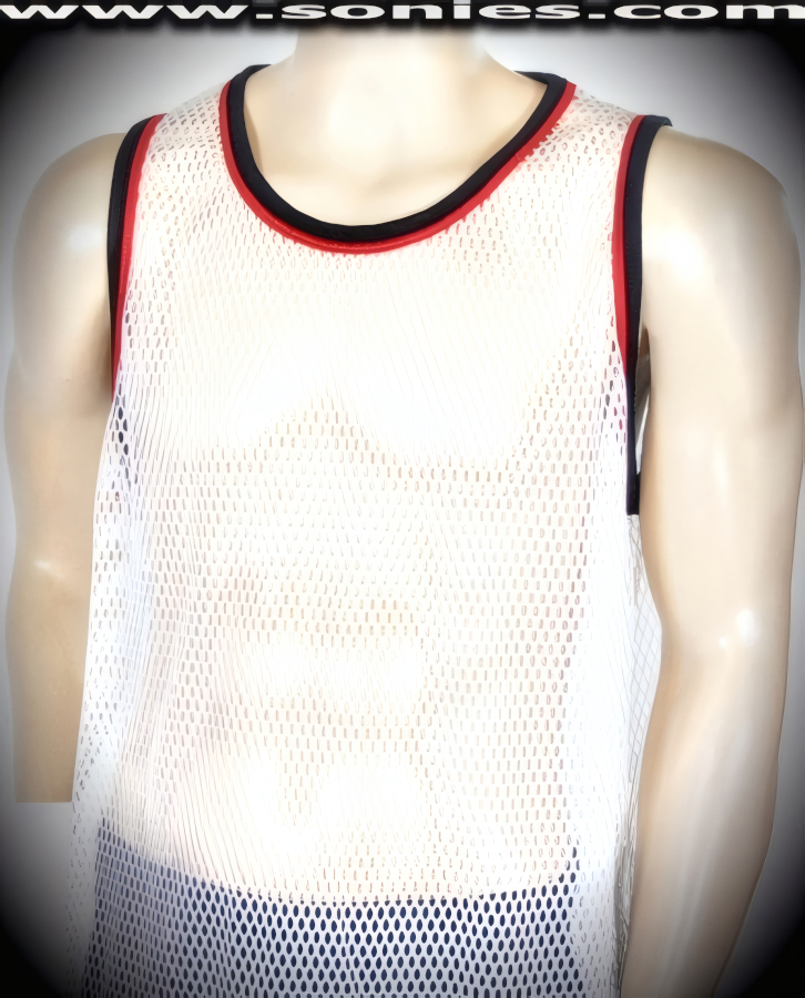 Man's Hymettus sheer net athletic shirt with round neckline