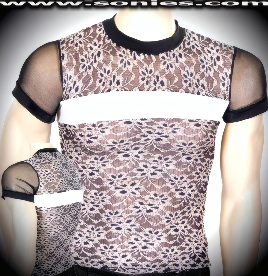 Man's Chaicus sheer floral pucker lace dance-wear shirt