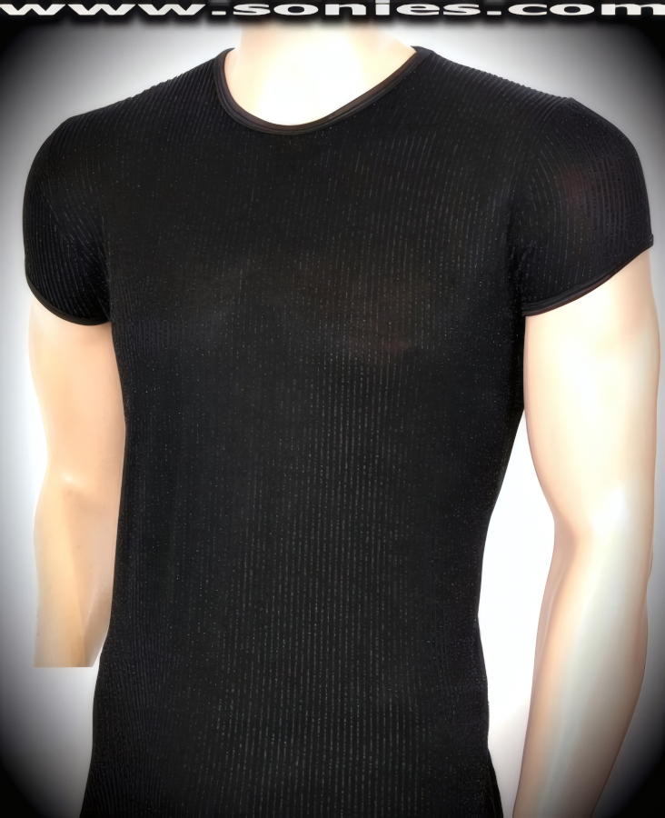 Man's Callisto glitter ribbed semi-sheer slinky Lycra shirt