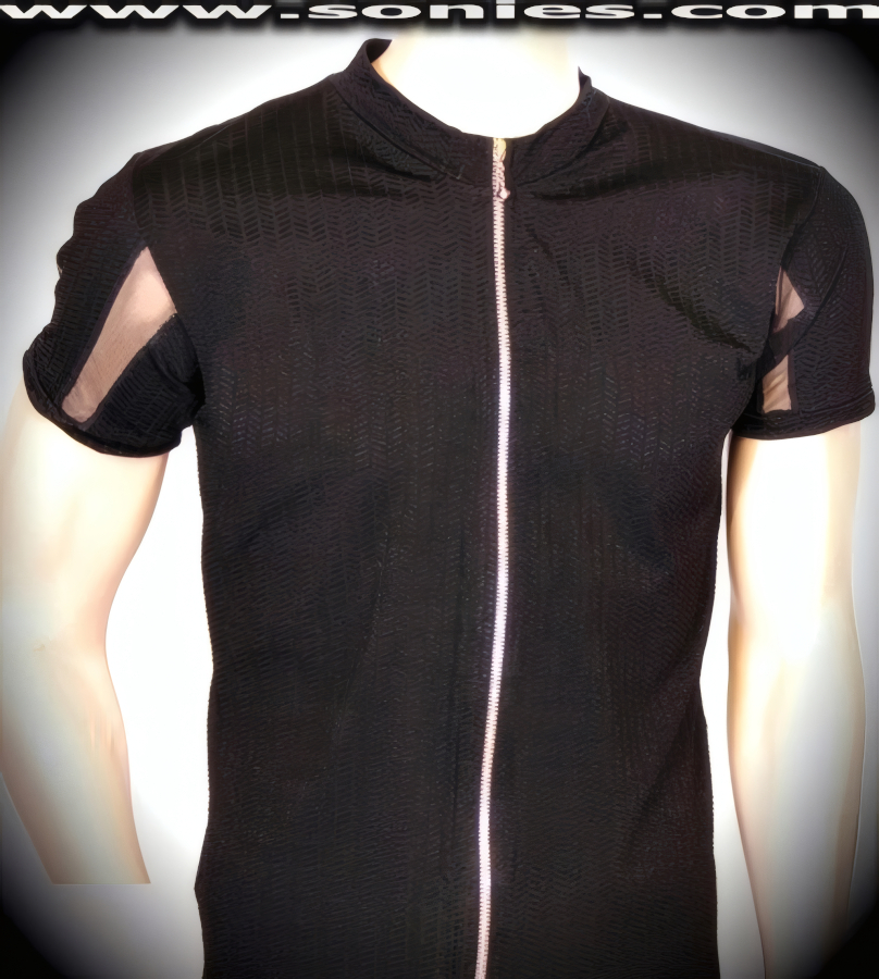 Man's Vestal herringbone texture slinky Lycra dance-wear shirt