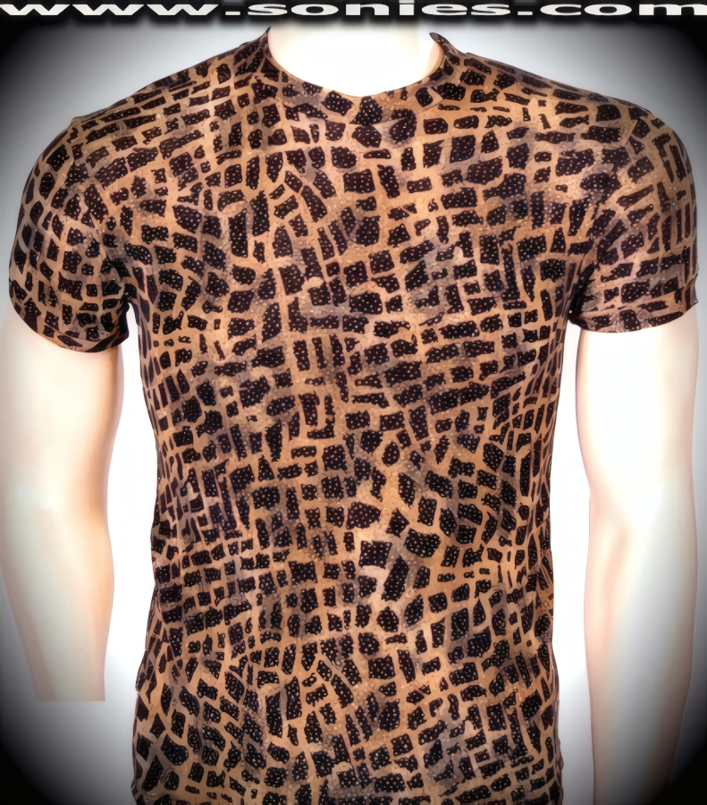Man's Caravaggio leopard glitter foil slinky Lycra dance-wear shirt