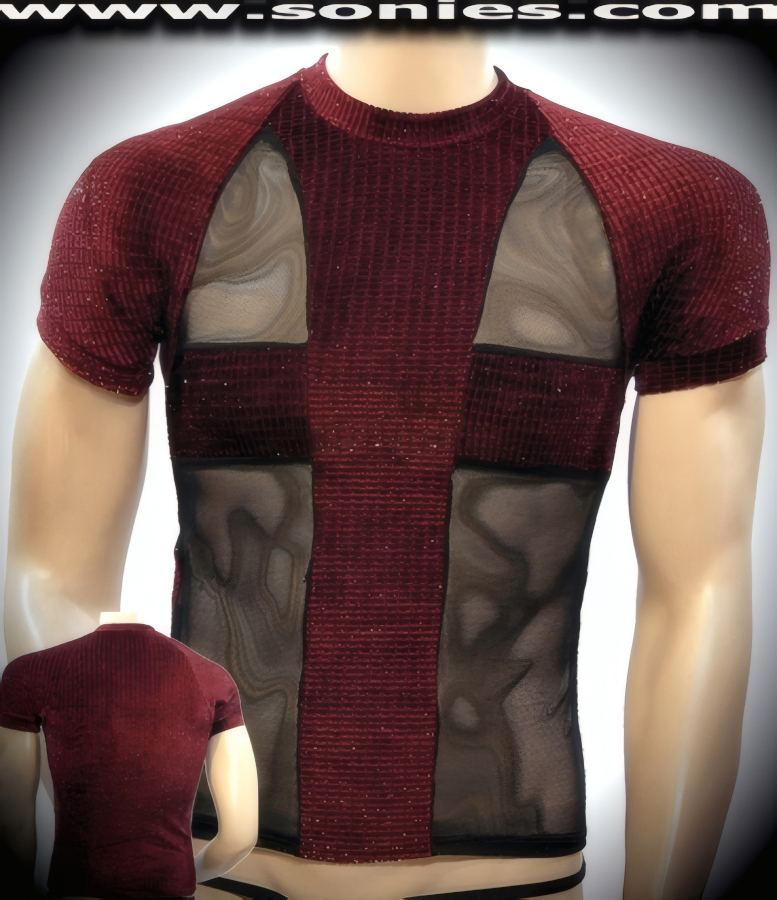 Man's Dominick glitter waffle-textured velvet T-shirt with mesh