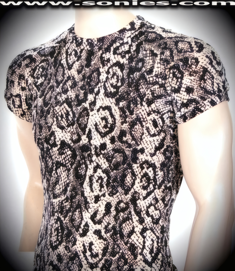 Man's Copaneus snake glitter foil slinky Lycra short-sleeved shirt