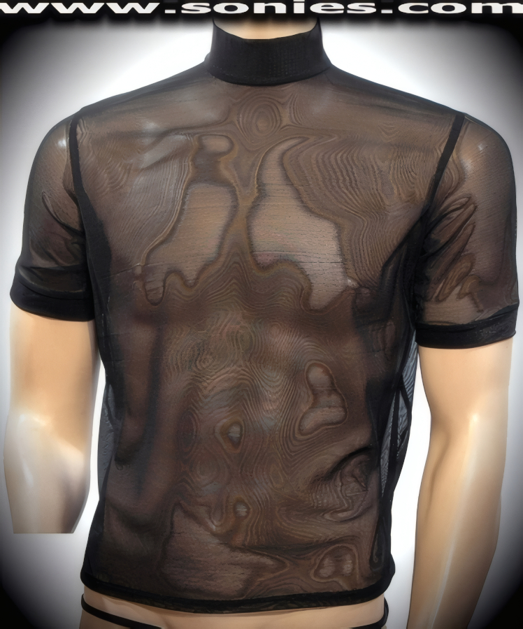 Man's Edric stretch fine mesh Lycra turtleneck T-shirt