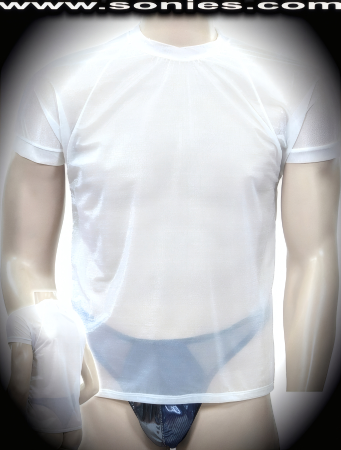 Man's El Dorado sheer white satin Lycra short-sleeved dance-wear shirt
