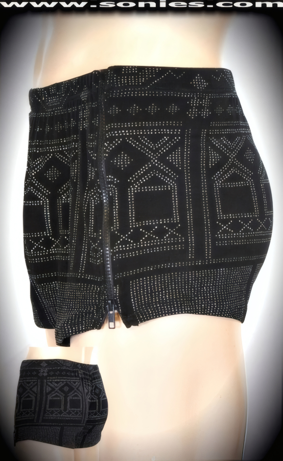 Absyrtus Aztec glitzy slinky Lycra shorts with zipper sides