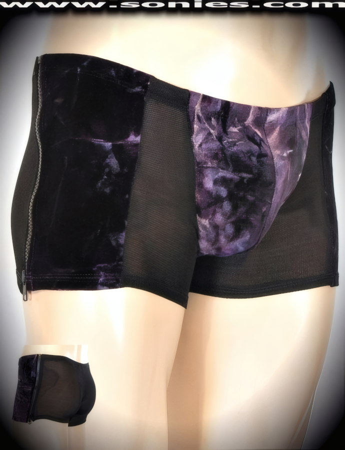 Arvel sheer brash net with velvet shorts and zipper sides