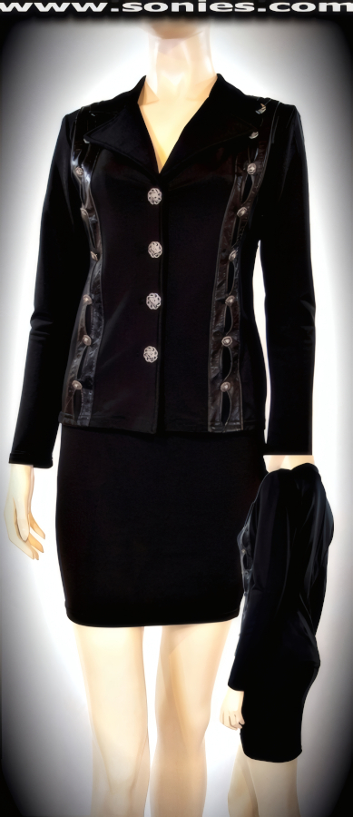 Adrienne Lycra with leather jacket and skirt set