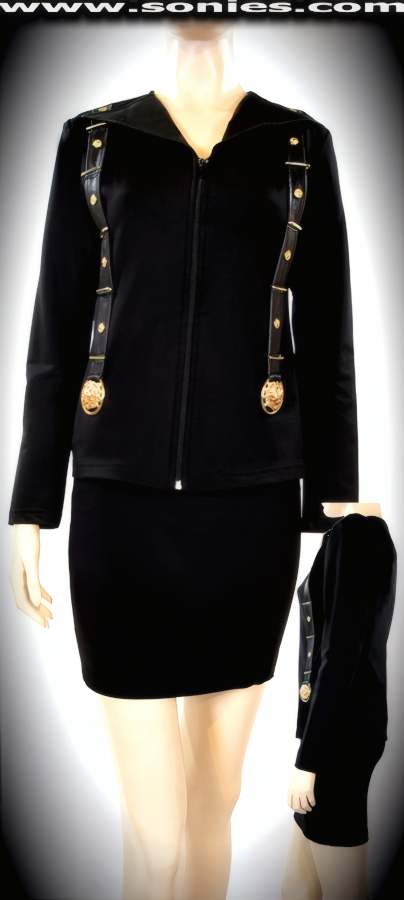 Agatha Lycra with leather jacket and mini skirt two-piece set