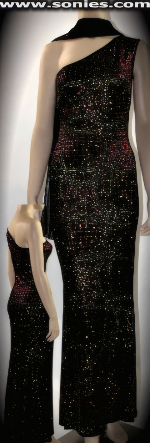 Ancohuma slinky Lycra single shoulder strap gown and scarf set