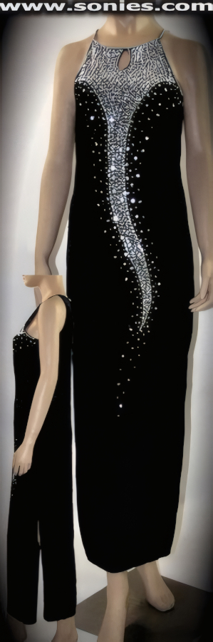 Sumaco velvet gown adorned with sequin and silver beads