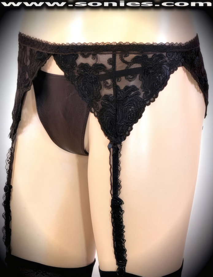 Zeus Sheer Embroidered Rose Lace Garter Belt