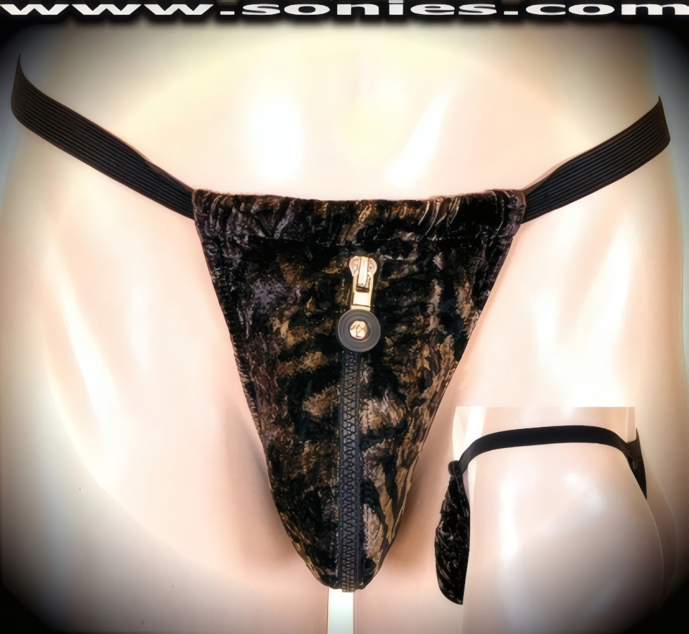Man's Atropos rich velvet tiger print dance-wear thong