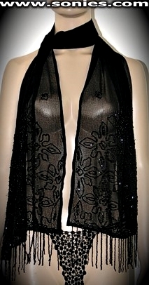 Fine sheer chiffon scarf with handwoven iridescent beads