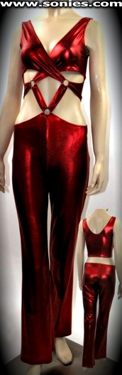Boccia liquid Lamé Lycra catsuit with three metal O-rings