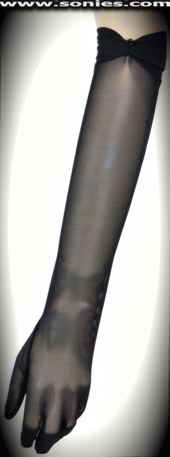 Kubala mesh Lycra gloves with black beaded gathered cuff