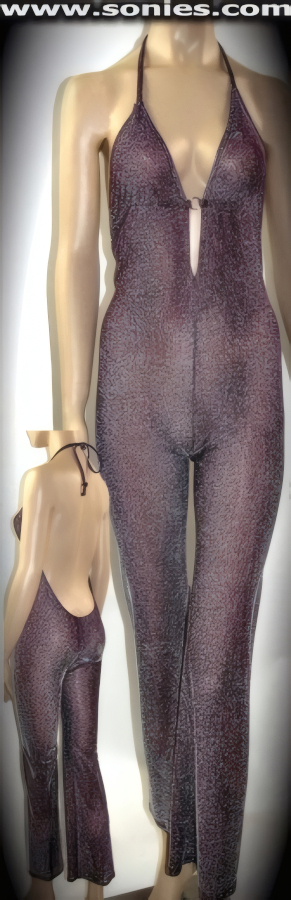 Uma glittery high-intensity slinky Lycra halter catsuit