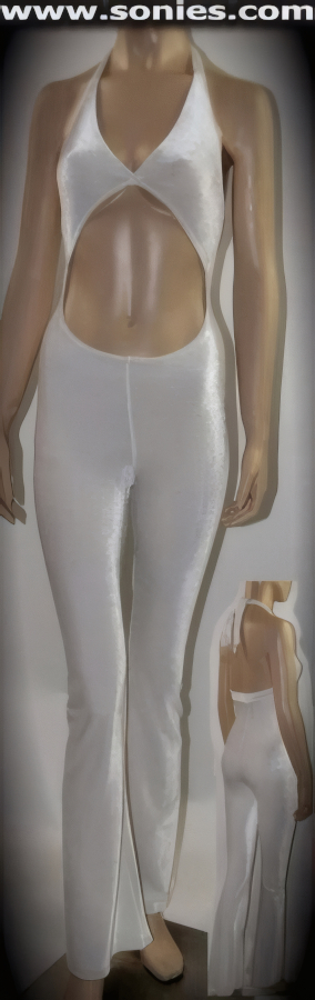 Becky stretch velvet sleeveless halter catsuit
