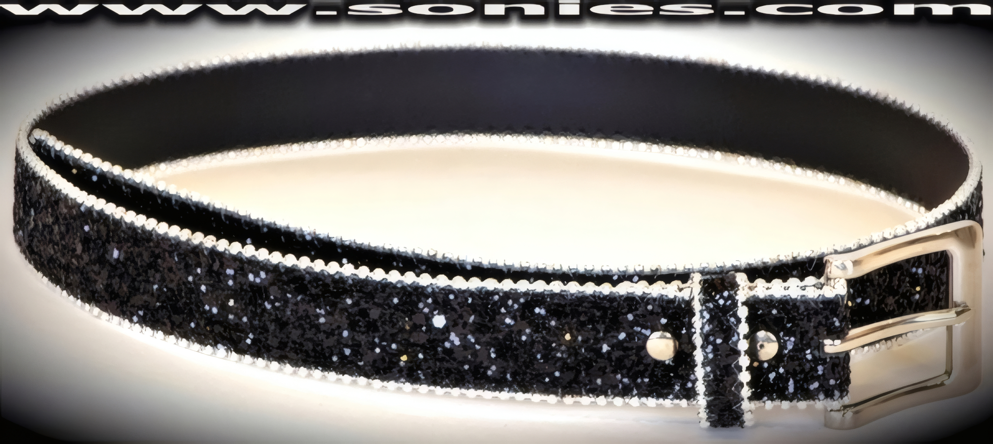 Alpheus glitter sparkle belt with silver beaded edging