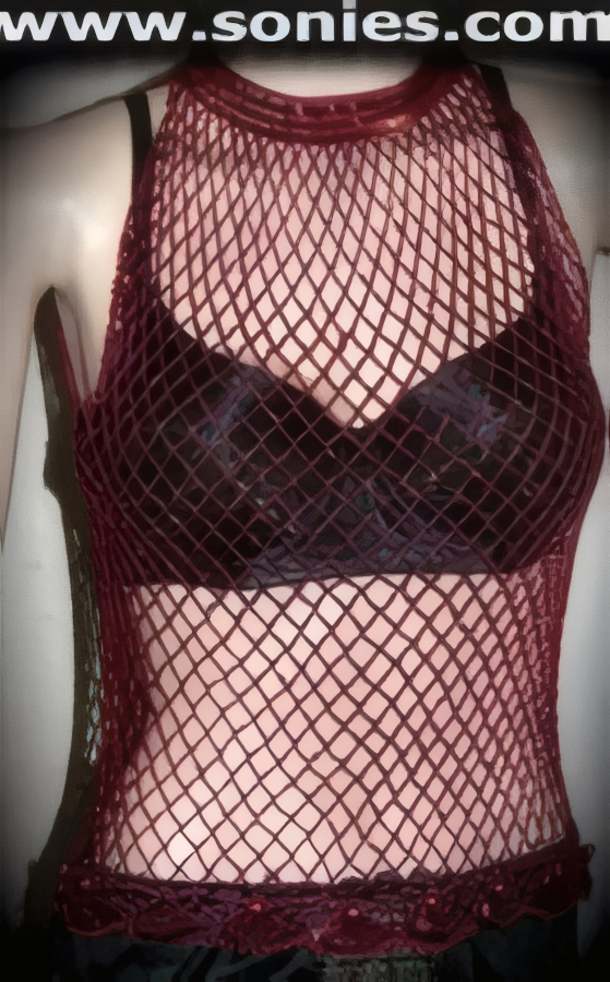 Crochet openwork sleeveless choker top with beading