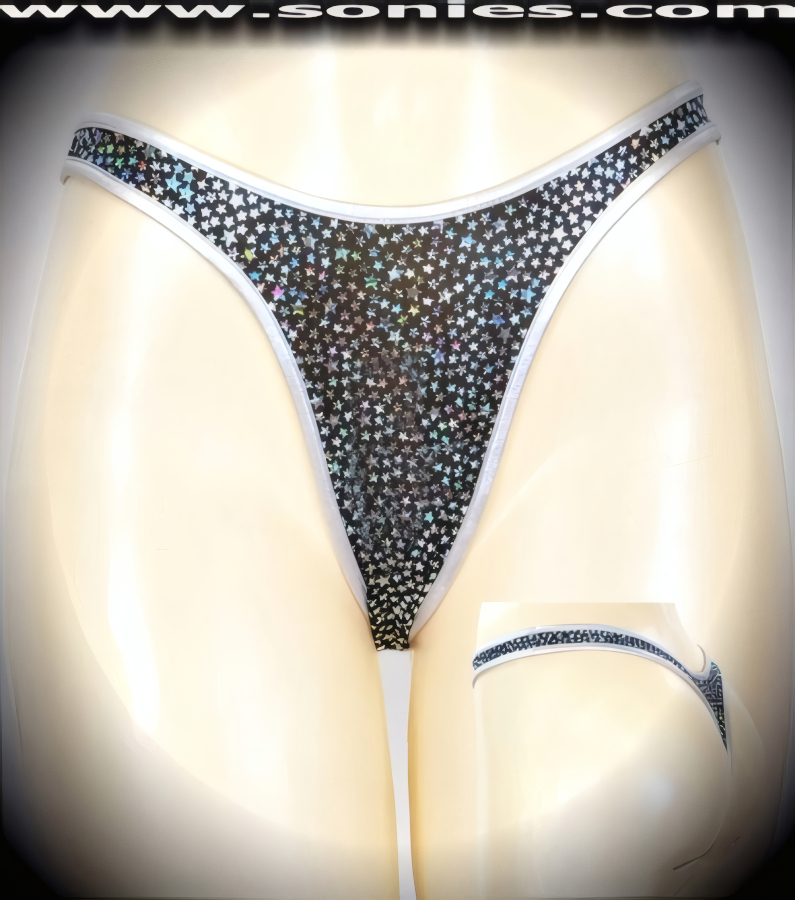 Delsia stretch silver star hologram Lycra dance-wear thong panty