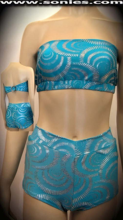 Allyson dazzle ray hologram Lycra tube top and V-front shorts