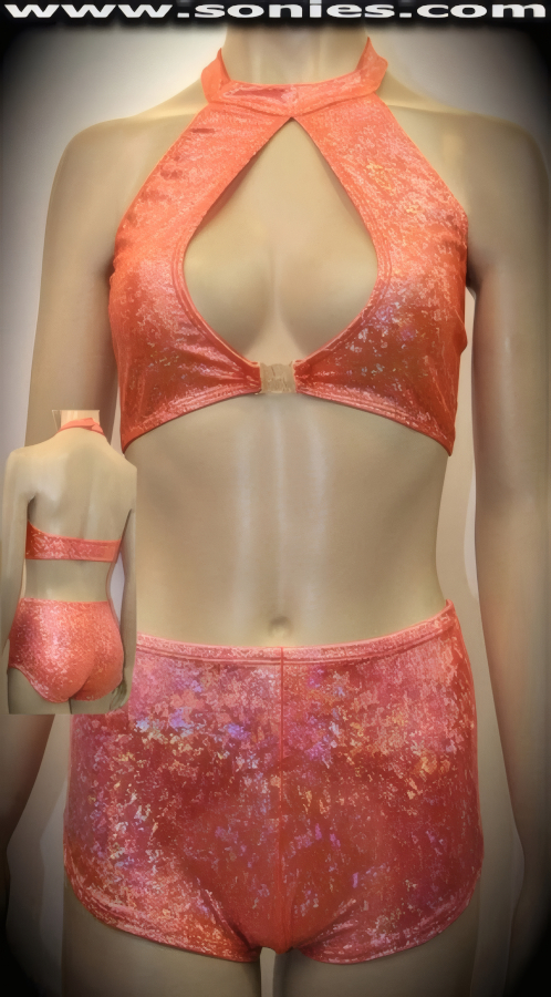 Aaliyah stretch fireworks foil Lycra halter crop top and shorts