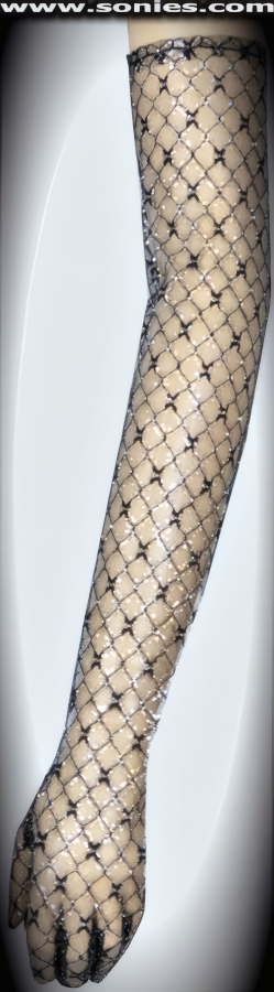 Etruscan metallic yarn diamond lace opera-length gloves