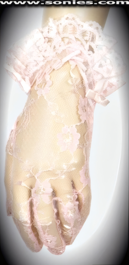 Furiae lace wrist-length gloves with satin bow sides and ruffled cuff