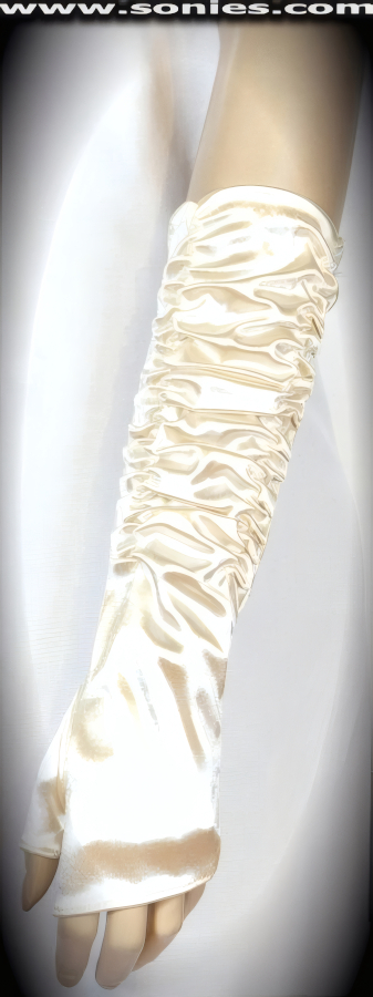 Pomona satin Lycra fingerless gloves with side gathers