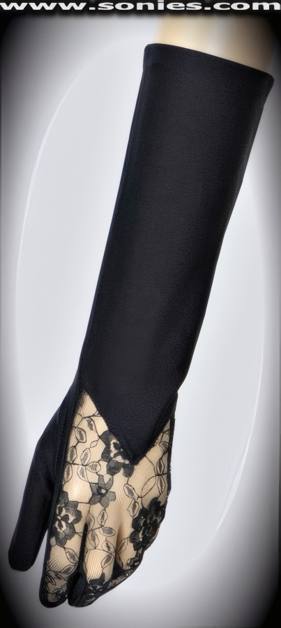 Bona Dea satin Lycra with floral lace contrasting gloves
