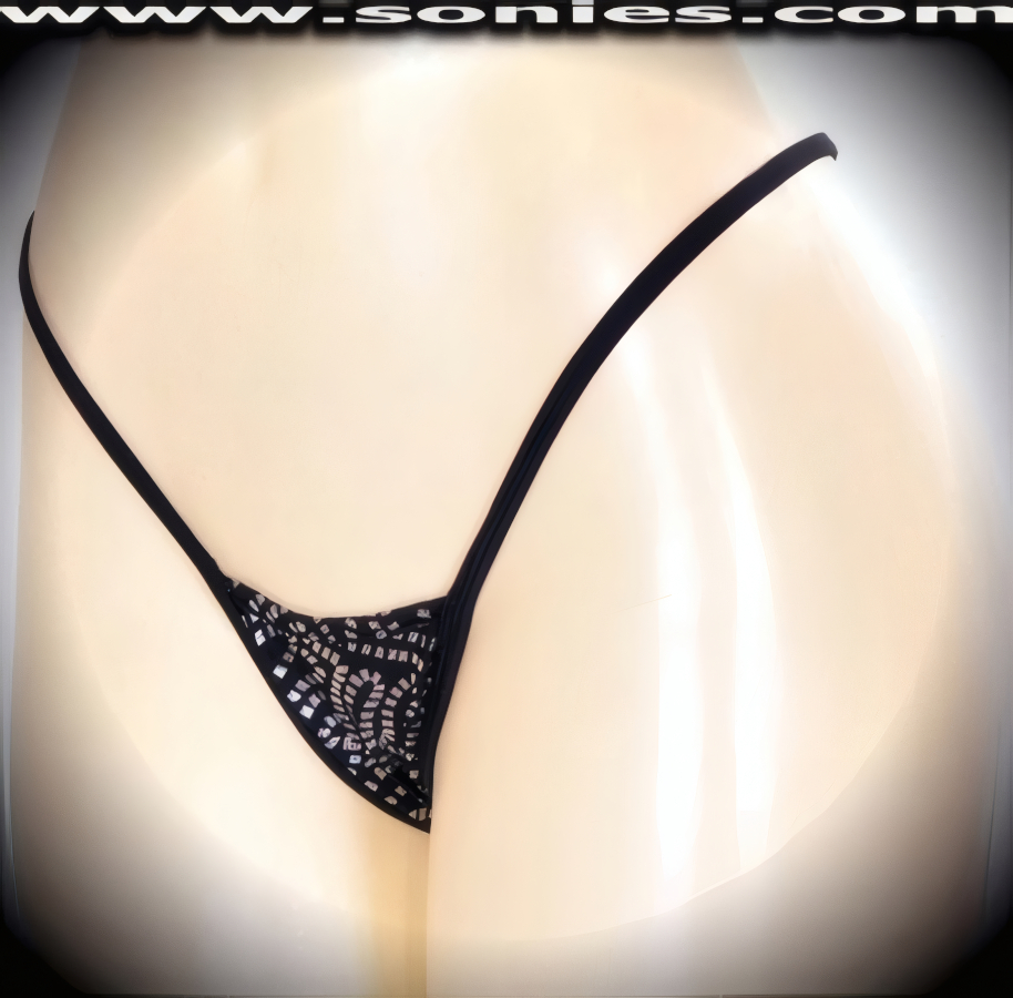 Aimee silver Aztec swirl Lycra center stage micro thong panty