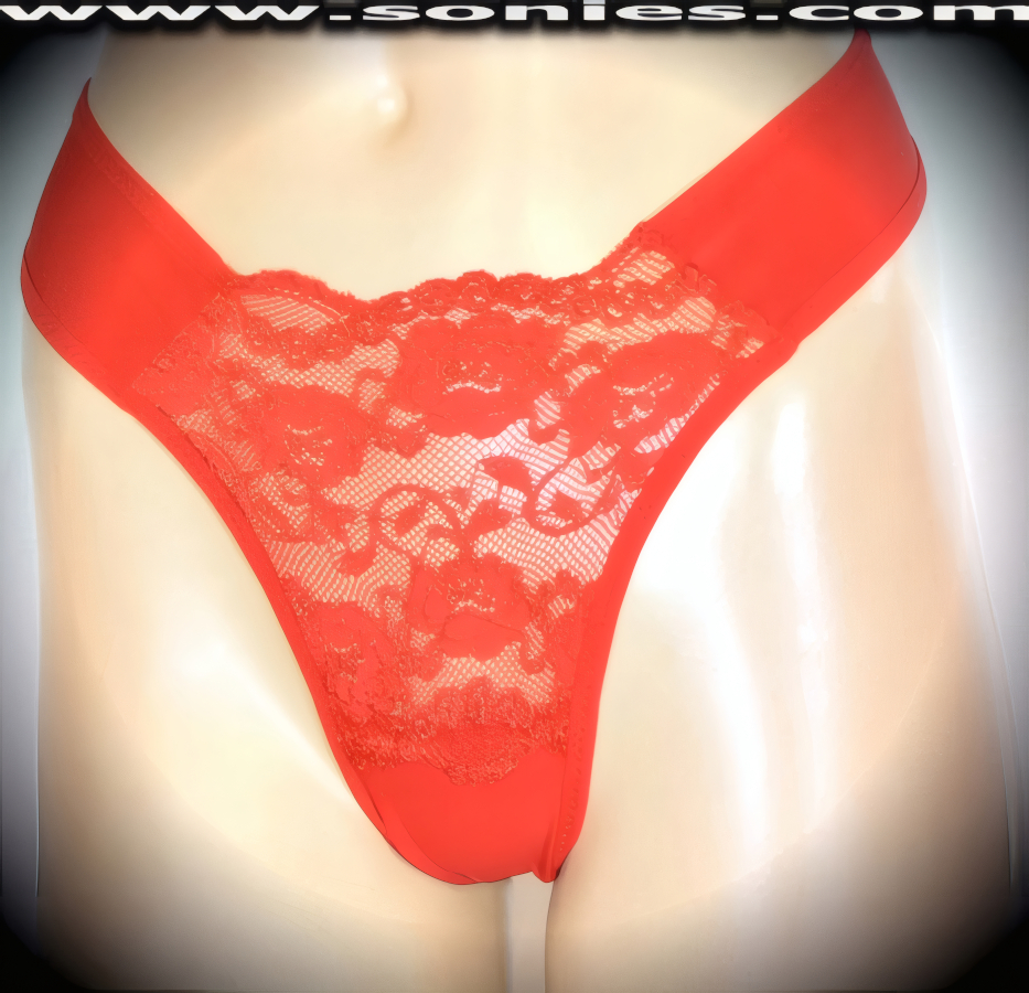 Cyclades Lycra thong panty with sheer floral front embroidery