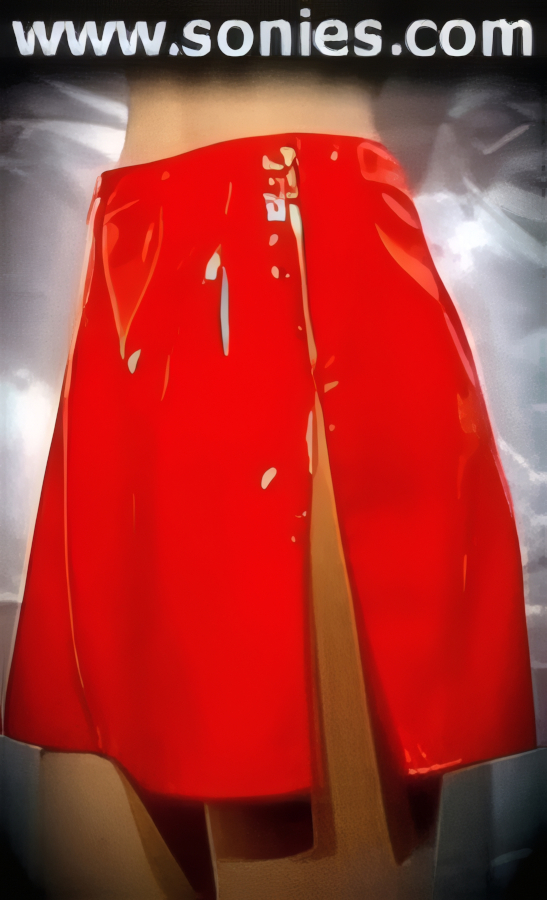Currie vinyl mini skirt with three zippers and slit hem sides