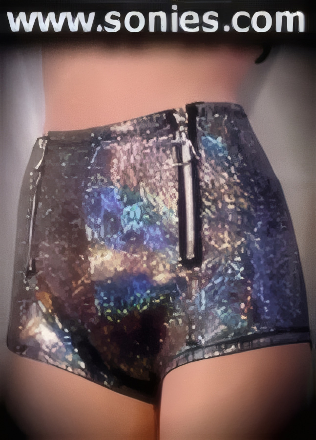 Michoacán stretch hologram Lycra shorts with two biker zippers