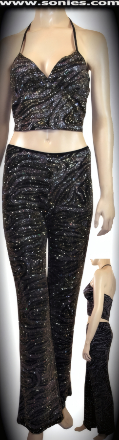 Connie slinky Lycra halter crop top and pants set
