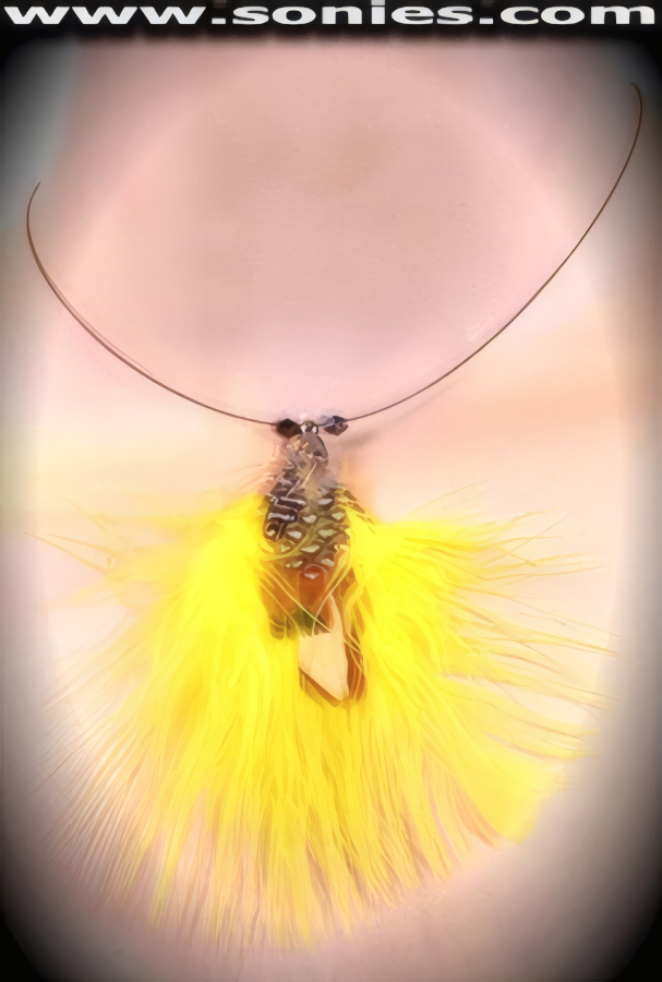 Black Wire with Yellow Feather Necklace and Beads
