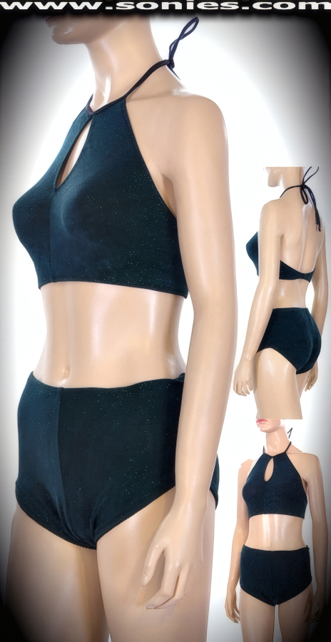 Koschuta glitter slinky Lycra halter crop top and shorts set