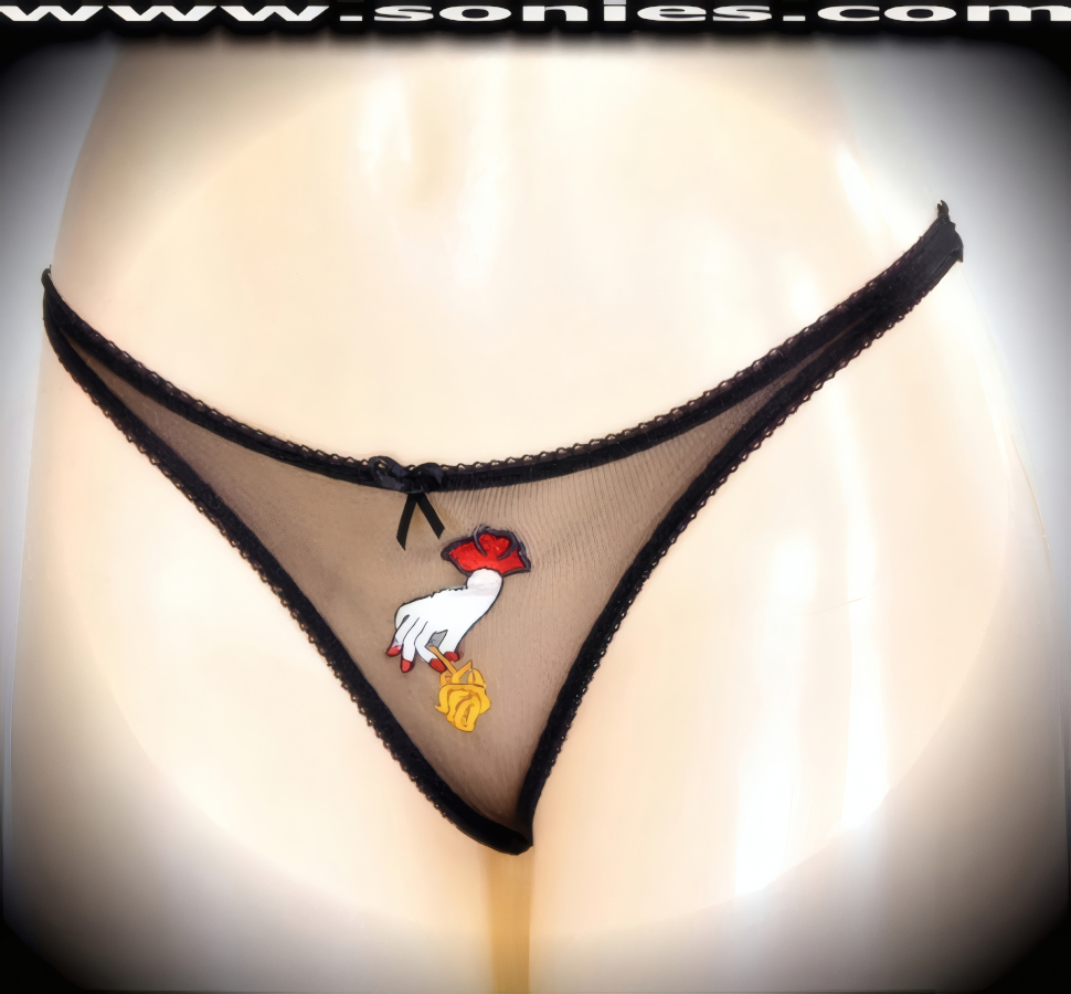 Devi Dance-Wear Low-Rise Mesh Thong with Rose Embroidery