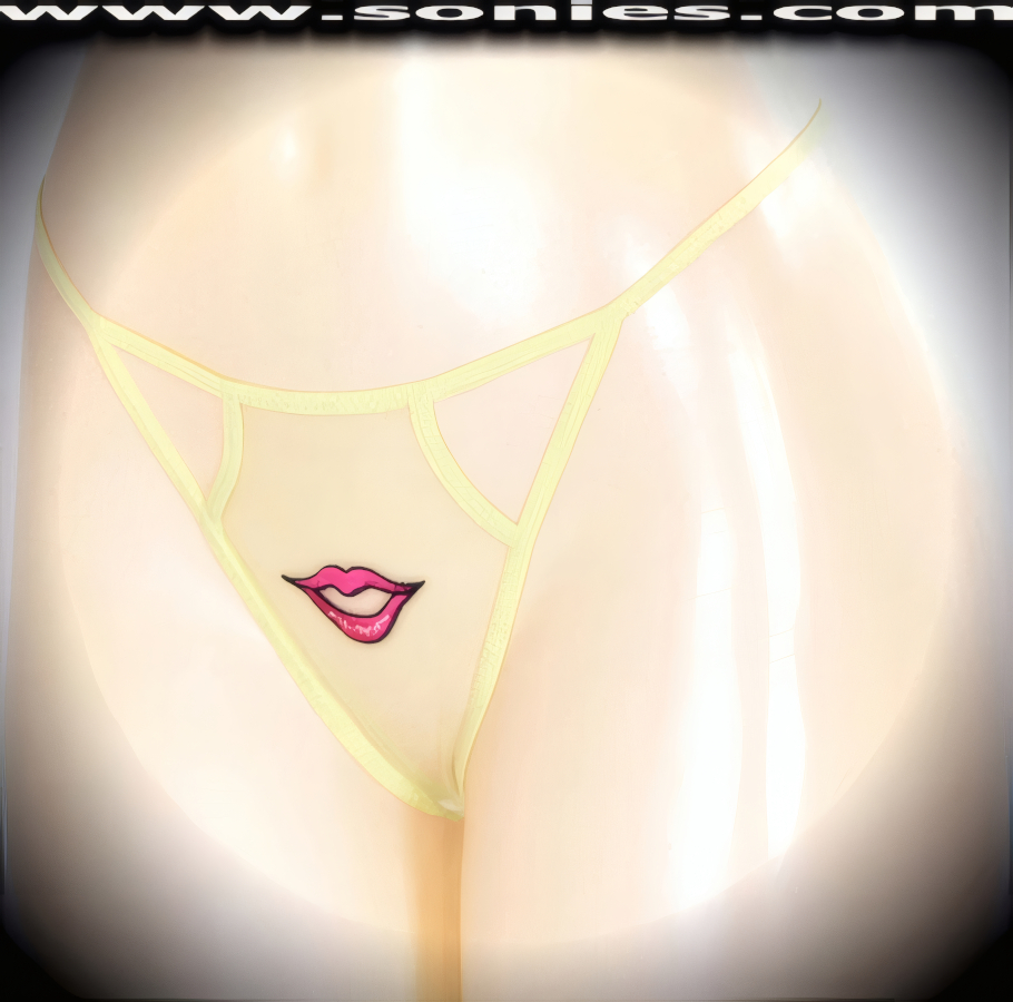 White Pumori diaphanous fine mesh G-String with embroidered open lips