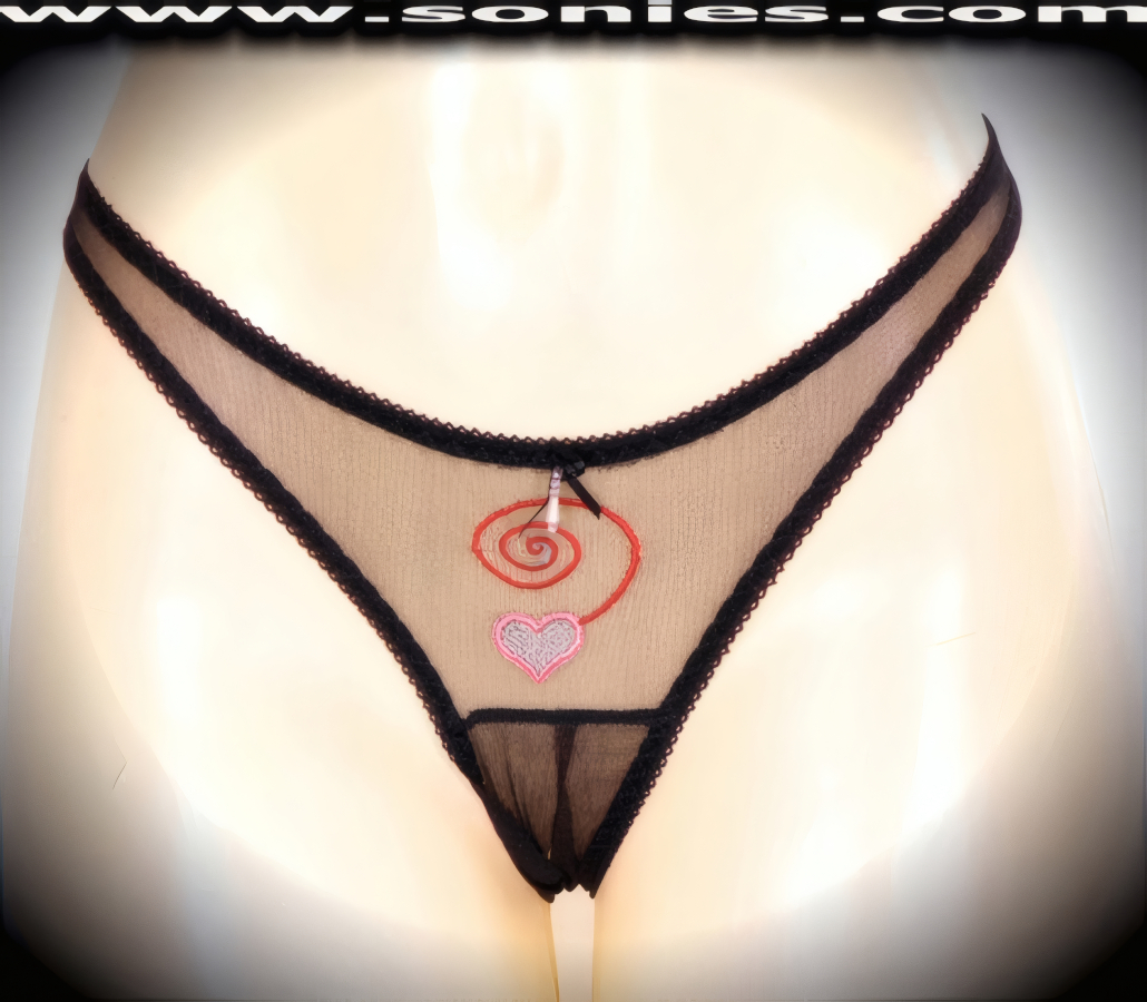 Rakhiot Low-Rise Mesh Openable Crotch Thong Panty