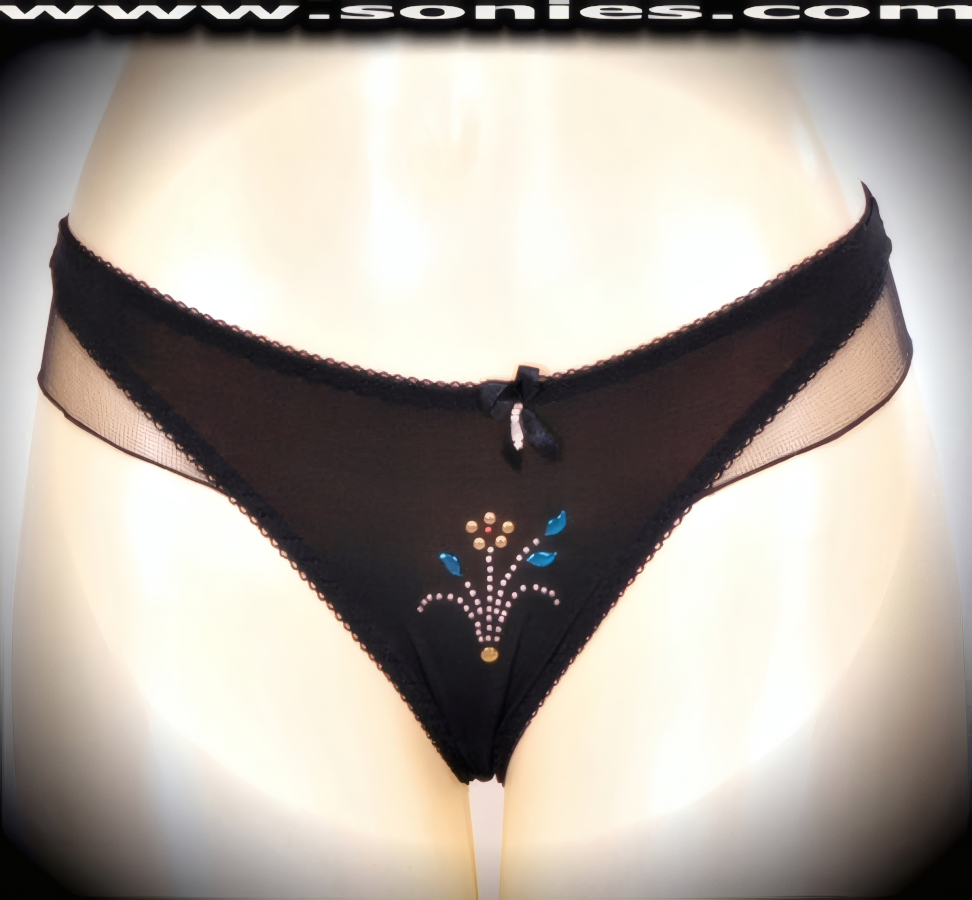 Diran Low-Rise Glitter Mesh Lycra Thong Panty